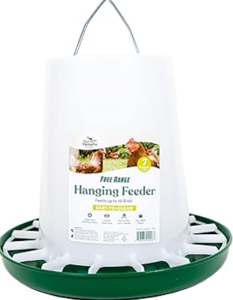 Free Range Hanging Feeder with green base on a white background