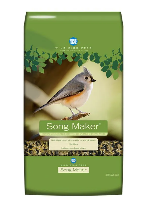 Bag of Blue Seal Song Maker wild bird feed with a bird illustration on a green background