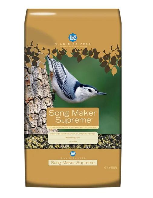 Bag of Song Maker Supreme bird seed with a bird illustration on a white background