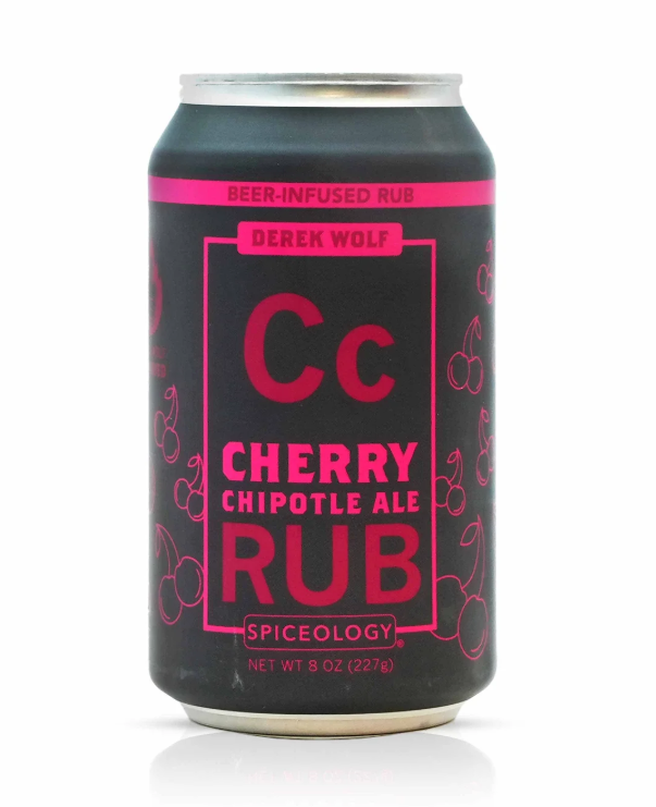 Can of Cherry Chipotle Ale BBQ Rub on a white background.