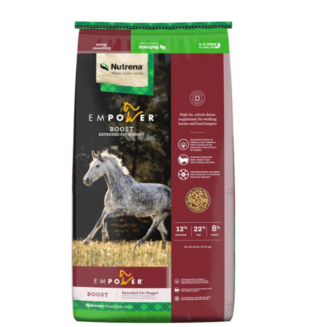 Nutrena Empower Boost horse feed bag on a white background