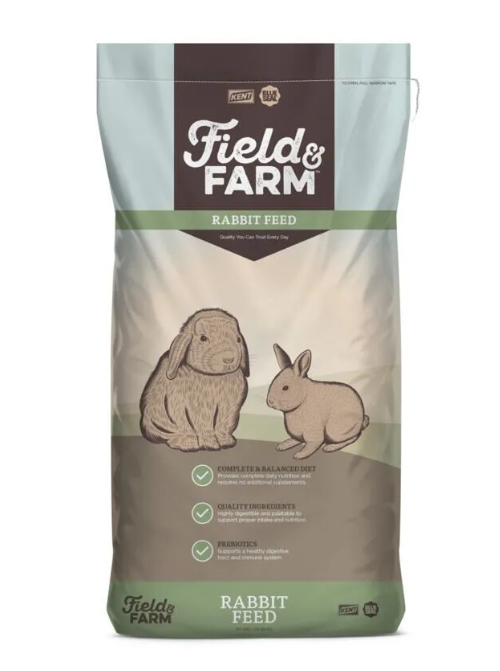 Bag of Field & Farm Rabbit Feed with illustrations of rabbits on a white background