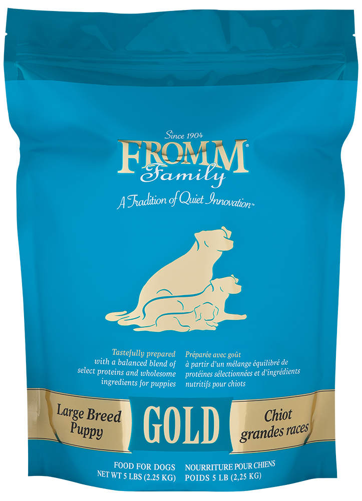 Package of Fromm Family Gold Large Breed Puppy food on a white background