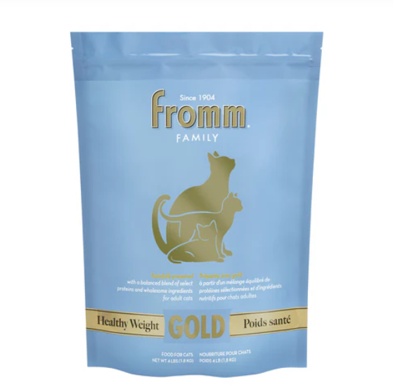 Fromm Family pet food package for healthy weight cats on a white background
