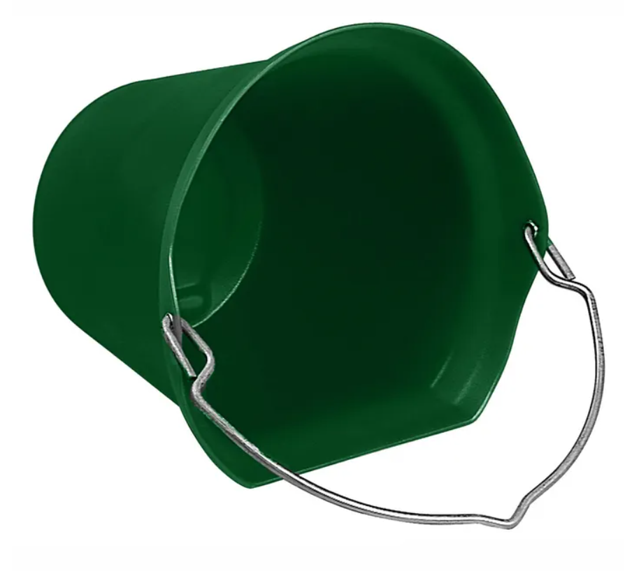 Green bucket with a metal handle on a white background