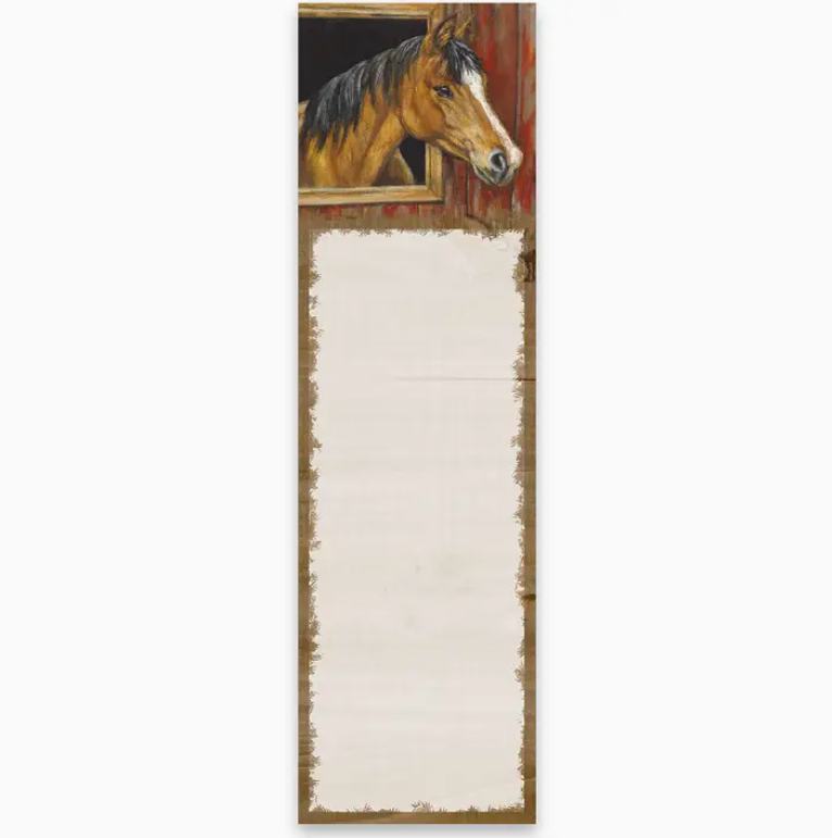 Notepad with an illustration of a horse at the top, on a white background.