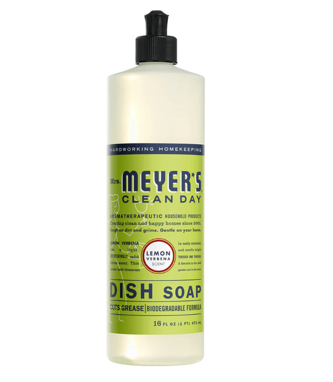 Meyer's Clean Day dish soap bottle on a white background