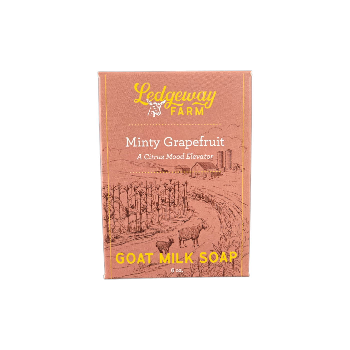 Ledgeway Farm Minty Grapefruit goat milk soap packaging on a white background