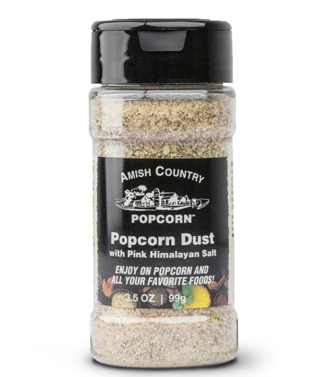 Amish Country Popcorn Popcorn Dust with Pink Himalayan Salt on a white background