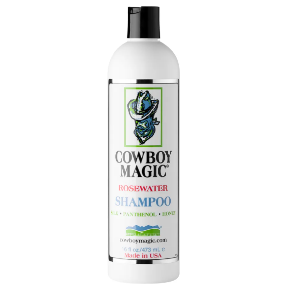 Cowboy Magic Rosewater Shampoo bottle on a white background