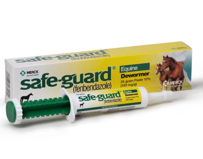 Safe-Guard dewormer for horses with packaging on a white background