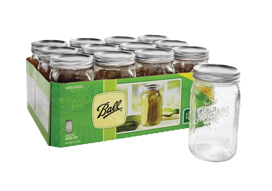 Box of Ball Wide Mouth Quart Size mason jar on a white background.