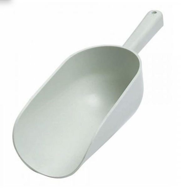 White plastic scoop on a white background