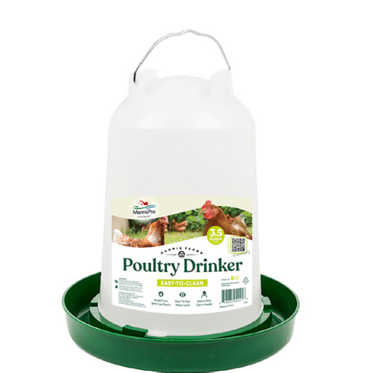 Poultry drinker with a green base on a white background