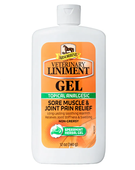 Absorbine Veterinary Liniment Gel bottle on a white background
