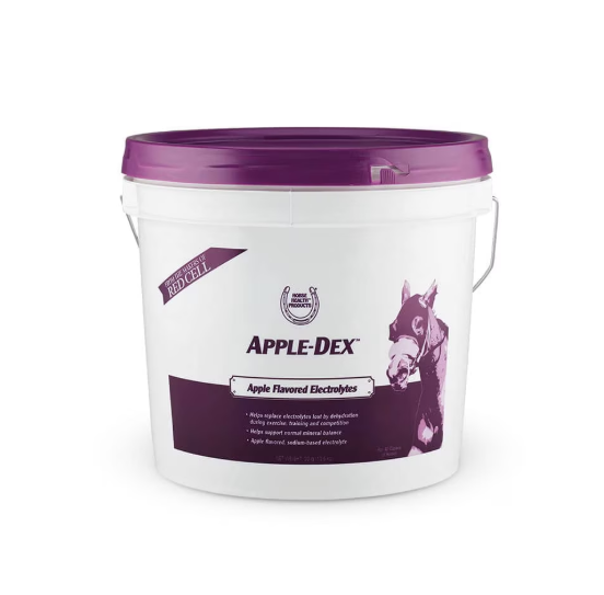 White container with purple lid labeled 'Apple-Dex' on a white background