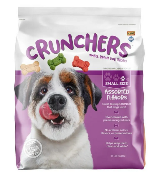 Bag of Crunchers small batch dog treats with a dog on the packaging