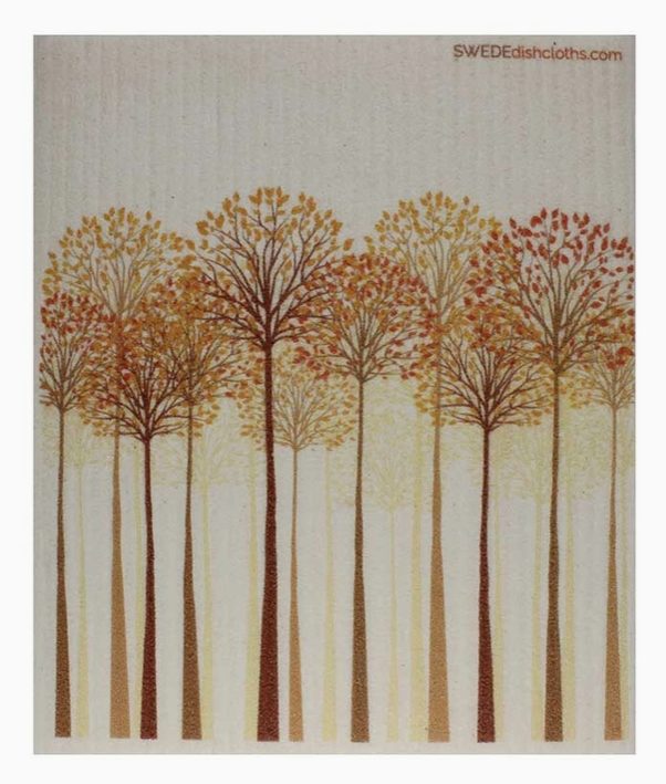 Decorative cloth with autumn tree design on a beige background