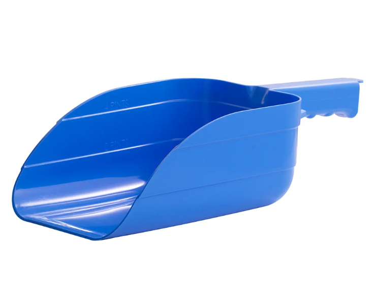 Blue plastic scoop on a white background