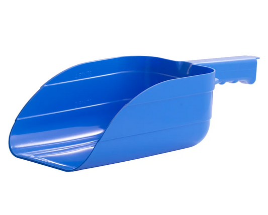 Blue plastic scoop on a white background