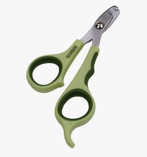 Green pet nail clippers on a white background