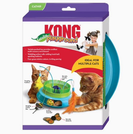 KONG cat toy packaging with images of cats and product details on a white background
