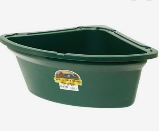 Green plastic tub with a label on a white background