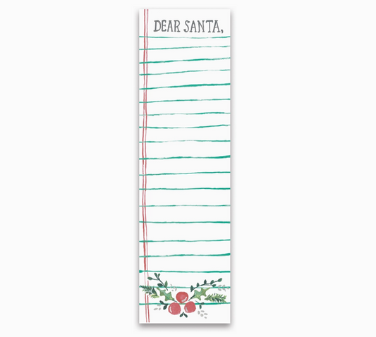 Notepad with 'Dear Santa.' text and holiday design on a white background