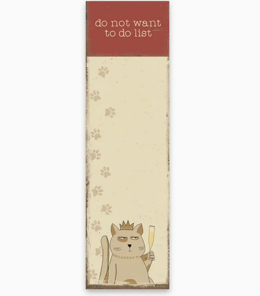 Notepad with a cat illustration and 'do not want to do list' text on a white background