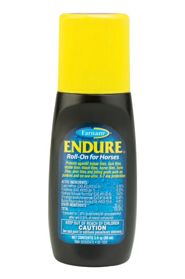 Farnam Endure Roll-On for Horses bottle with yellow cap on a white background
