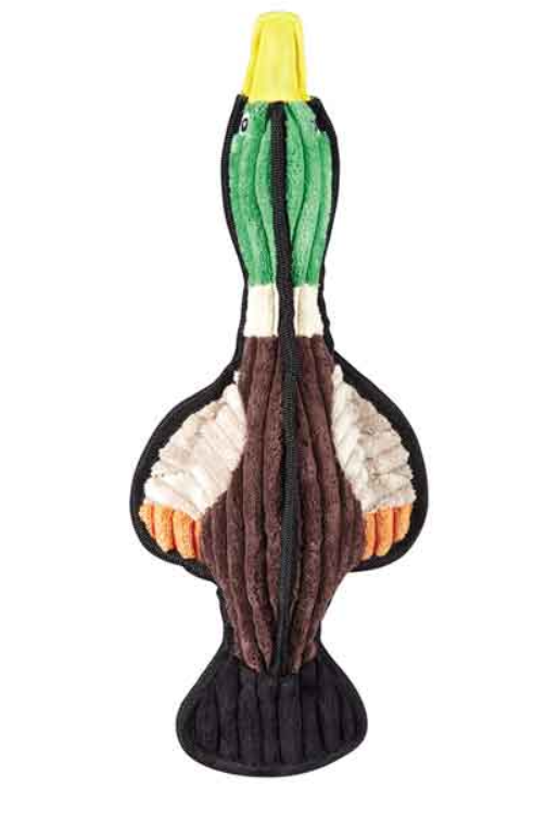 Duck-shaped dog toy with a white background