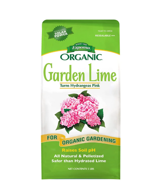 Package of Espoma Organic Garden Lime with pink flowers on a white background