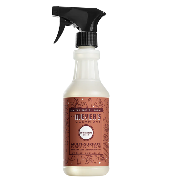 Mrs. Meyer's gingerbread scented cleaning spray on a white background.
