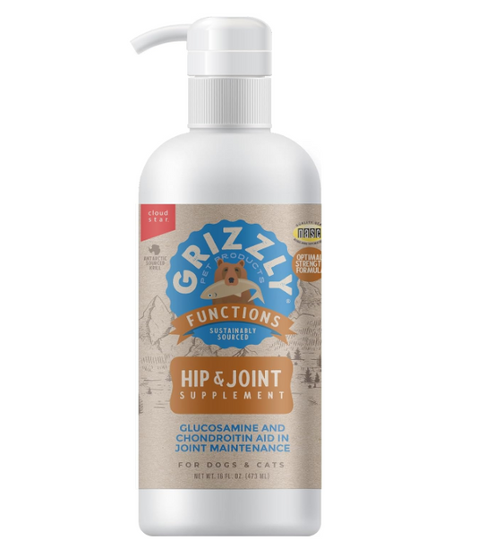 Grizzly Hip & Joint supplement bottle on a white background
