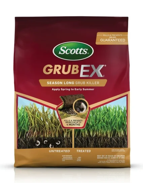 Scotts GrubEx season-long grub killer packaging on a white background