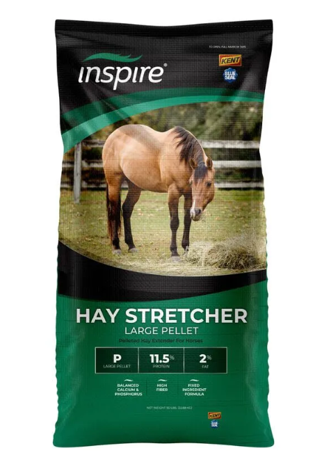Bag of Inspire Hay Stretcher Large Pellet for horses with a horse on the label.