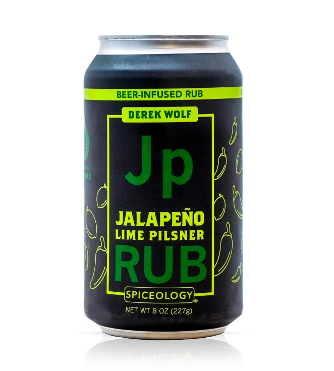 Can of Jalapeno Lime Pilsner BBQ Rub on a white background.