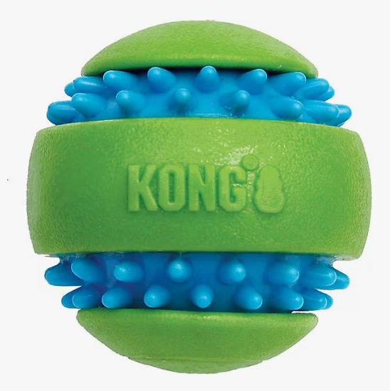 Green and blue KONG dog toy on a white background