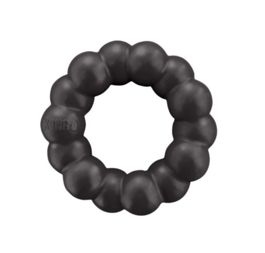 Black rubber ring with textured surface on a white background