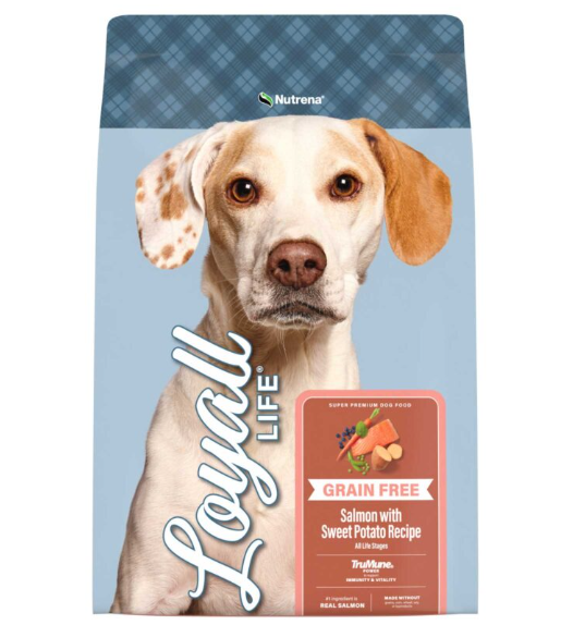 Dog food package with a dog on the front and Nutrena branding