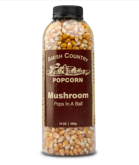 Bottle of Amish Country Popcorn on a white background