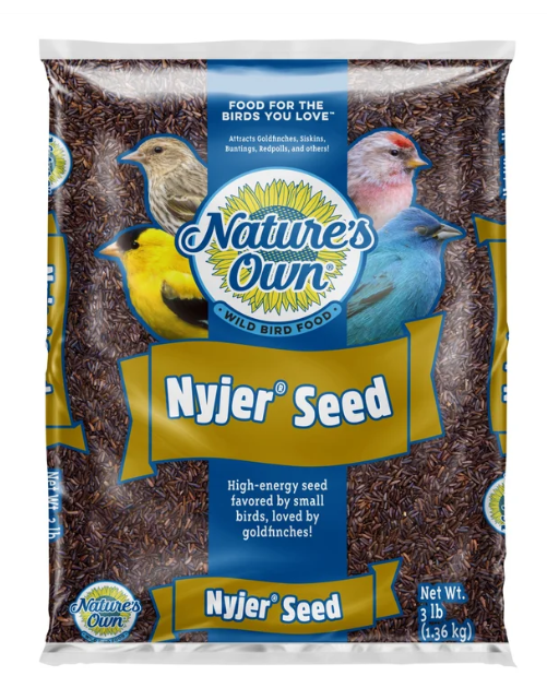 Bag of Nature's Own Nyjer Seed with bird illustrations on a white background