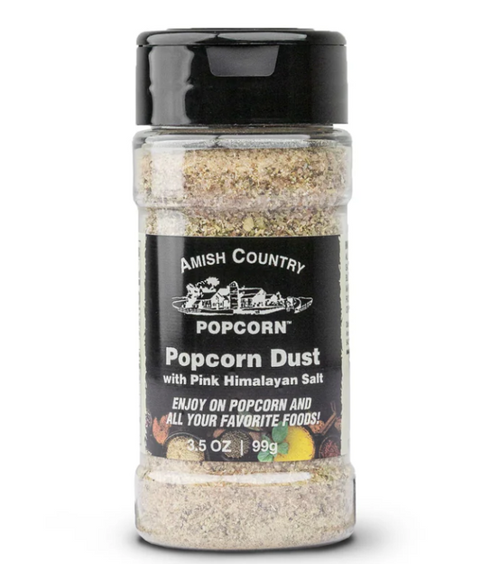 Amish Country Popcorn Popcorn Dust with Pink Himalayan Salt on a white background