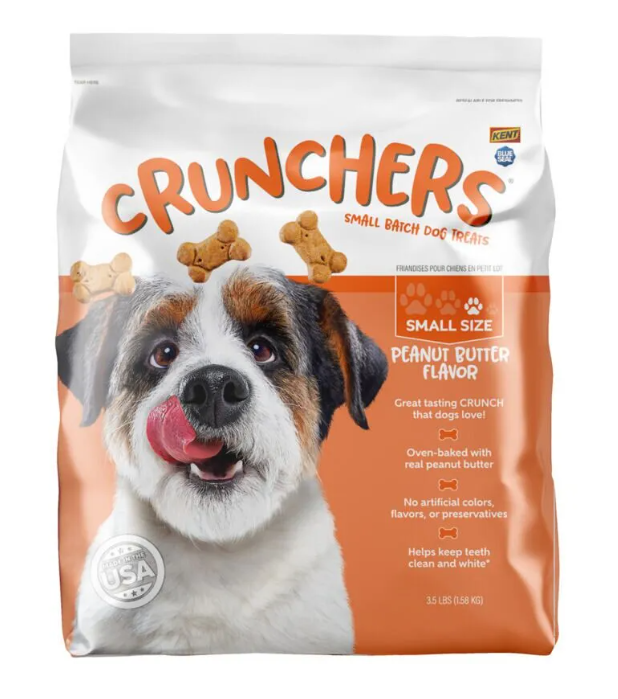 Bag of Crunchers Small Batch Dog Treats with a dog on the packaging
