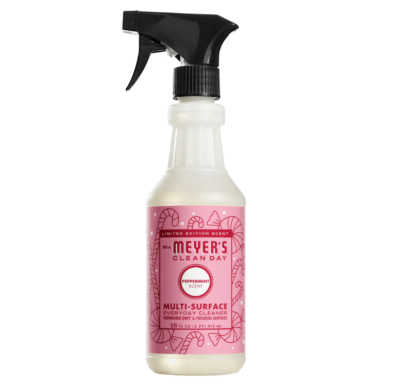 Meyer's multi-surface cleaner bottle with pink label on a white background