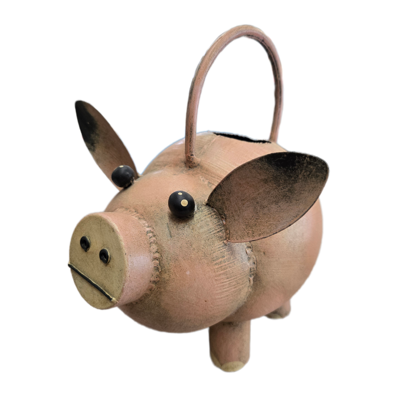 Pig-shaped container with a handle on a white background