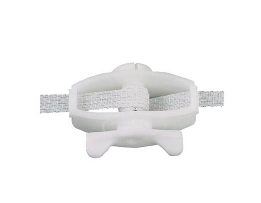 Plastic poly tape wire tightener on a white background.