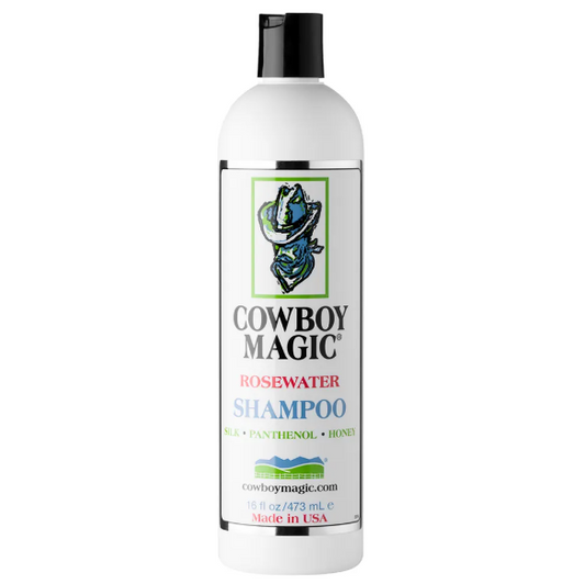Cowboy Magic Rosewater Shampoo bottle on a white background