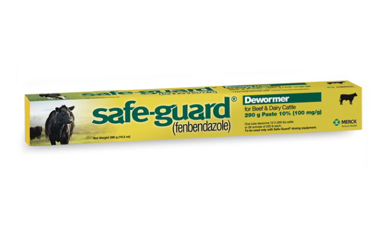 Box of Safe-guard cattle dewormer paste on a white background.
