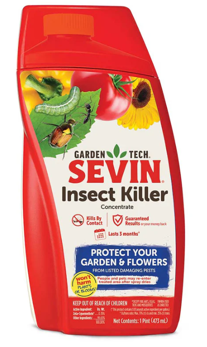 Sevin Insect Killer bottle with red cap and label on a white background